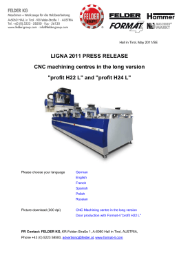 LIGNA 2011 PRESS RELEASE CNC machining centres in the long