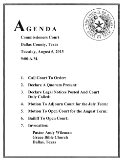 Commissioners Court Dallas County, Texas Tuesday, August 6