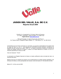JUGOS DEL VALLE, S.A. DE C.V.
