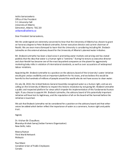 Open letter to University of Alberta president re: Nestlé