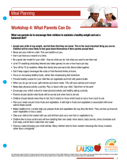 Meal Planning Workshop 4: What Parents Can Do