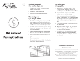 The Value of Paying Creditors Why should you pay bills when or