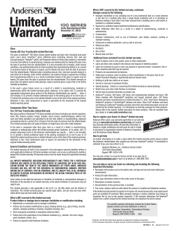 Warranty for 100 Series Windows and Patio Doors