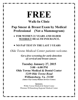 Walk-In Clinic Pap Smear & Breast Exam by Medical Professional