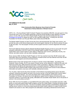 FOR IMMEDIATE RELEASE May 10, 2015 Vista Community Clinic