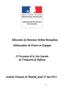 Allocution de Monsieur Jérôme Bonnafont, Ambassadeur de France