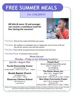 FREE SUMMER MEALS - Spackenkill Union Free School District