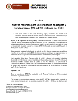 Boletín No. 00150 Nuevos recursos para universidades en Bogotá y