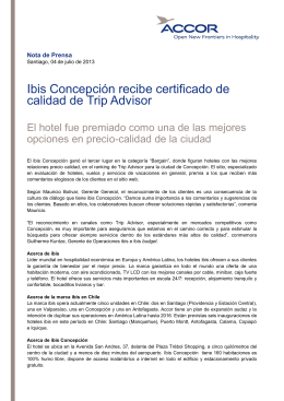 Ibis Concepción recibe certificado de calidad de Trip Advisor
