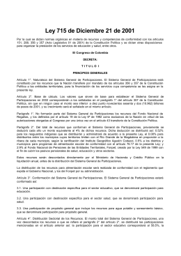 Ley 715 de Diciembre 21 de 2001 - Ministerio de Educación Nacional