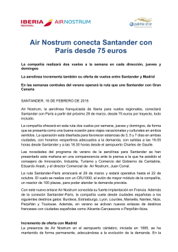 Air Nostrum conecta Santander con París desde 75 euros
