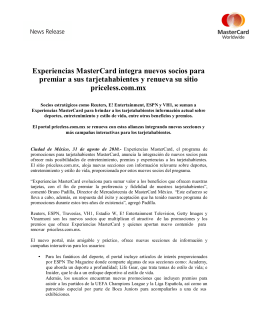 Experiencias MasterCard integra nuevos socios para premiar a sus