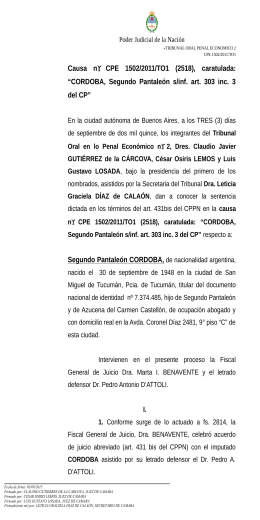 CORDOBA, Segundo Pantaleón s/inf. art. 303 inc. 3 del CP