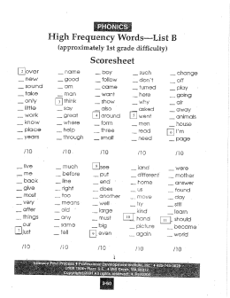 High Frequency Words – List B – (approximately 1 grade difficulty