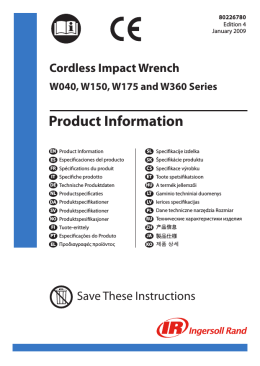 Product Information Manual, Cordless Impact Wrench, W040, W150