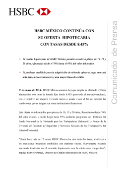HSBC México continúa con su oferta hipotecaria con tasas desde