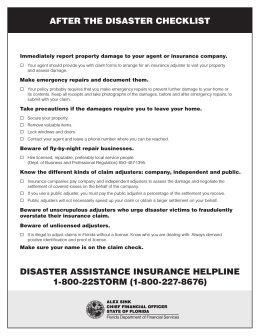 After the diSASter CheCkliSt diSASter ASSiStAnCe inSUrAnCe