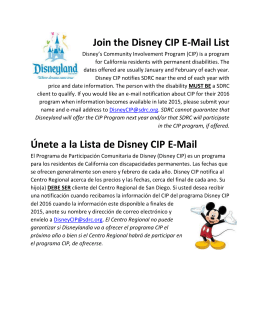 Join the Disney CIP E-Mail List Únete a la Lista de Disney CIP E-Mail