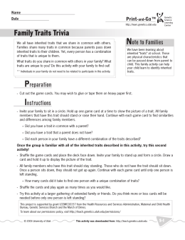 Family Traits Trivia - Teach Genetics (Utah)