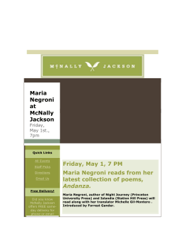 Maria Negroni at McNally Jackson Friday, May 1, 7 PM Maria