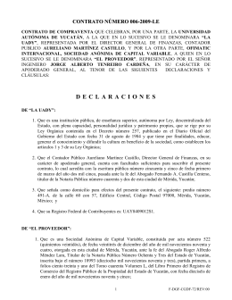 Licitación Pública Estatal UADY LE 001/2009, relativa a equipo de