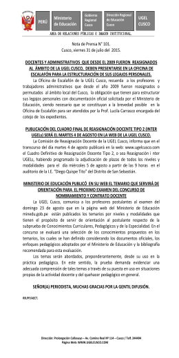 PERÚ Ministerio de Educación UGEL CUSCO Nota de Prensa N