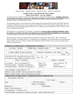 COMPUTER CLASS REGISTRATION FORM (Please Print Clearly