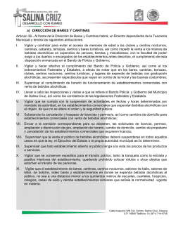 a) DIRECCIÓN DE BARES Y CANTINAS Artículo 36.