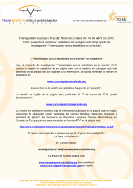 Transgender Europe (TGEU): Nota de prensa de 14 de abril de 2010