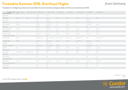 Timetable Summer 2016, Shorthaul Flights