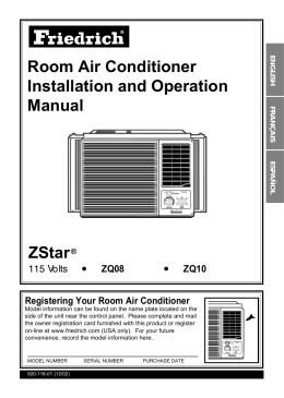 Room Air Conditioner Installation and Operation Manual