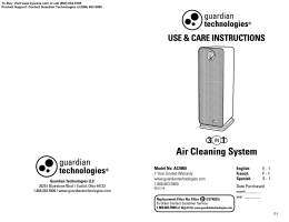 Germ Guardian AC4900 Air Purifier Owner`s Manual | Sylvane
