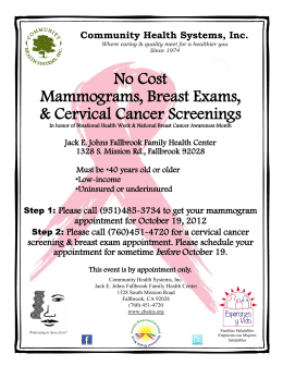 No Cost Mammograms, Breast Exams, & Cervical Cancer Screenings