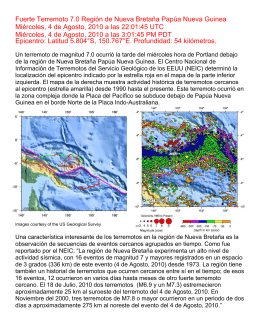 Fuerte Terremoto 7.0 Región de Nueva Bretaña Papúa Nueva