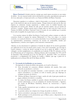 Folleto Informativo, Tarjetas de Débito Banco Nacional de Costa Rica