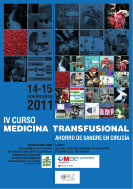 IV Curso: MEDICINA TRANSFUSIONAL. AHORRO DE SANGRE EN