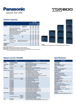System Capacity Option List for TDA600 Specifications - Syd-Com