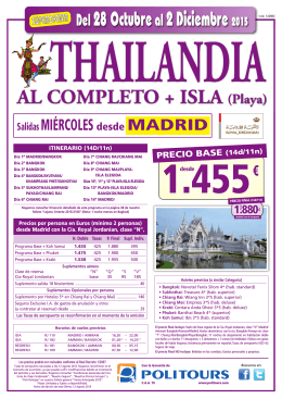 THAILANDIA al completo + Isla Salidas Miércoles del 28