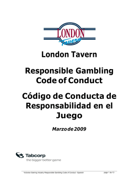 EGM Gaming Venue Responsible Gambling Code of Conduct