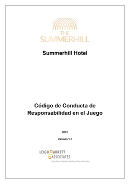 Summerhill Hotel Código de Conducta de Responsabilidad en el