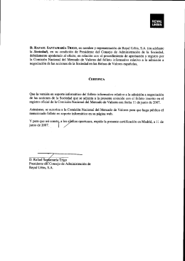 Admisión a Cotización de Acciones de Reyal Urbis, S.A.