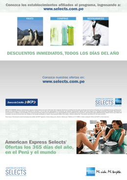 American Express Selects Ofertas los 365 días del año, en el Perú y