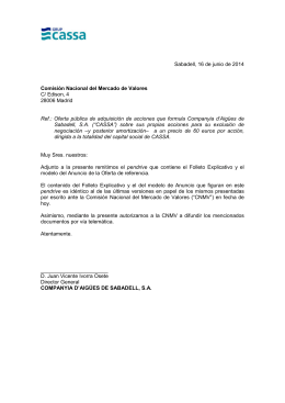 Sabadell, 16 de junio de 2014 Comisión Nacional del