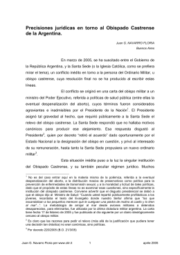 Precisiones jurídicas en torno al Obispado Castrense de la Argentina.