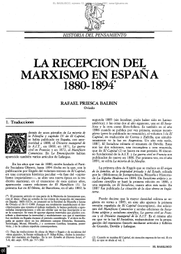 LA RECEPCIÓN DEL MARXISMO EN ESPAÑA 1880
