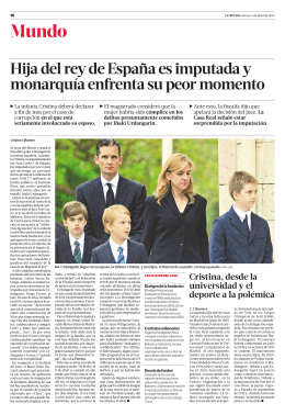 Hija del rey de España es imputada y monarquía enfrenta su peor