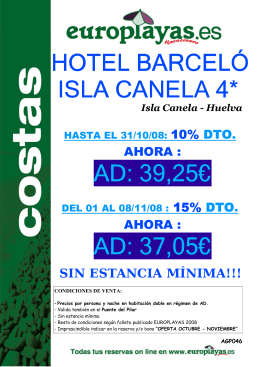 HOTEL BARCELÓ ISLA CANELA 4* AD: 39,25€ AD: 37,05€