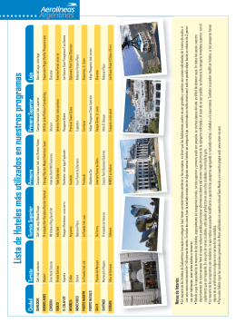 Lista de hoteles más utilizados en nuestros programas