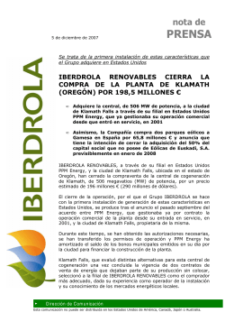 NP _2007-12-05_ Iberdrola Renovables compra planta Klamath