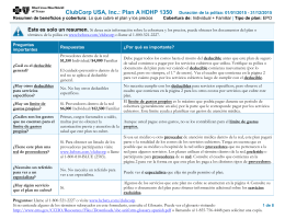Plan A HDHP 1350 Duración de la póliza: 01/01/2015